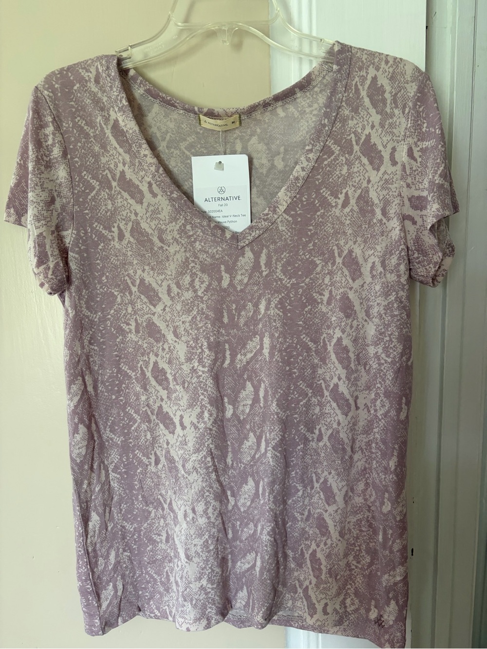 Alternative Apparel Mauve Snake-Print V-Neck Tee Top
